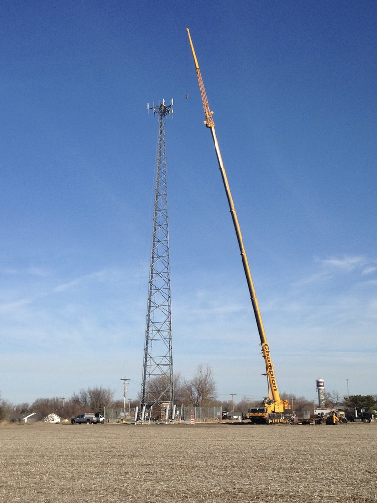 Cell tower lift with mobile crane