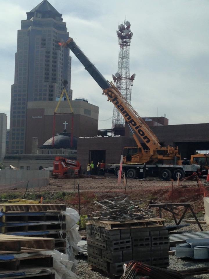 Champion crane on a downtown Des Moines construction site