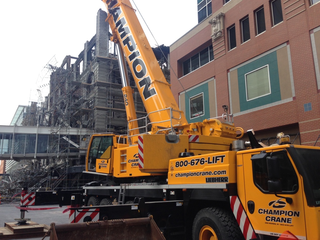 Mobile crane on an urban jobsite