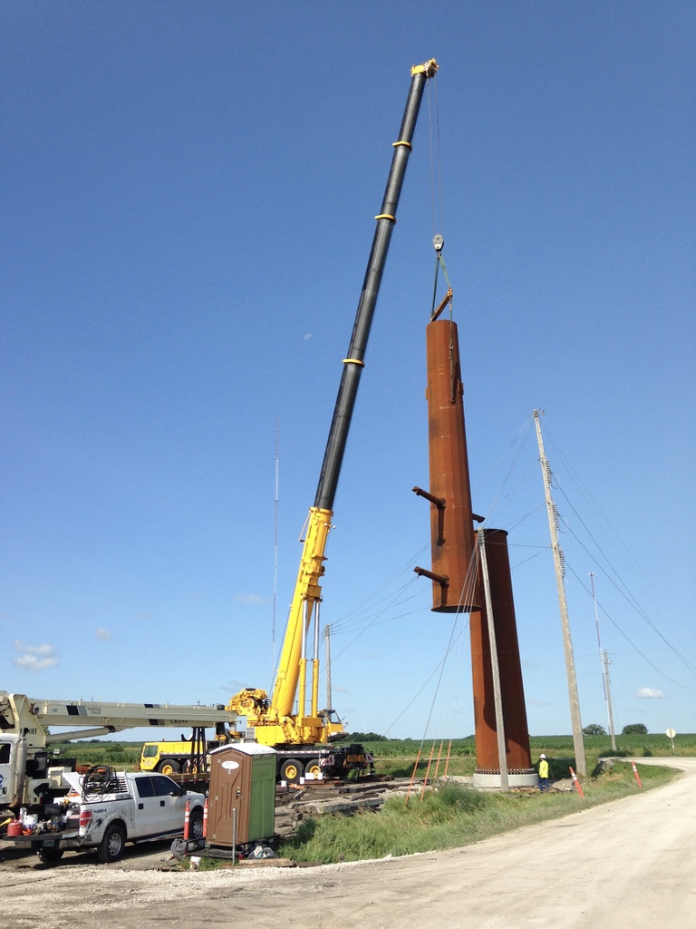 Utility pole section installation with Champion crane